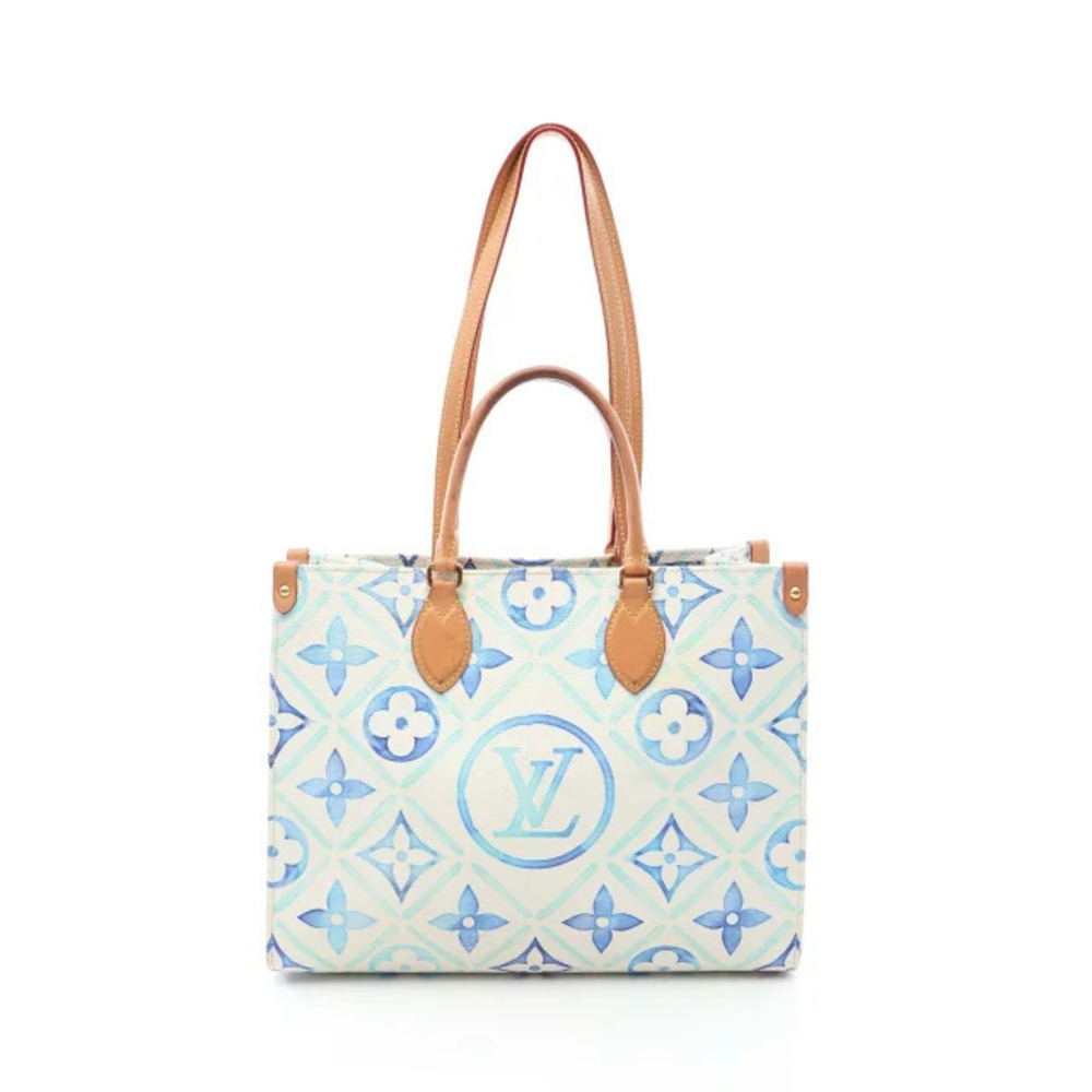 Louis Vuitton OnTheGo Monogram Tile Lagoon Tote Bag Canvas Leather Blue White
